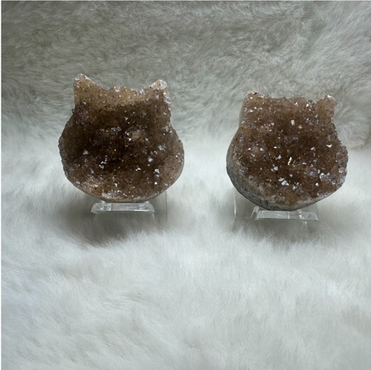 (BS) 巴西彩晶貓頭-啡 (小) (35×35×12mm) (隨機發貨) - 水晶 #A71 #2110SA