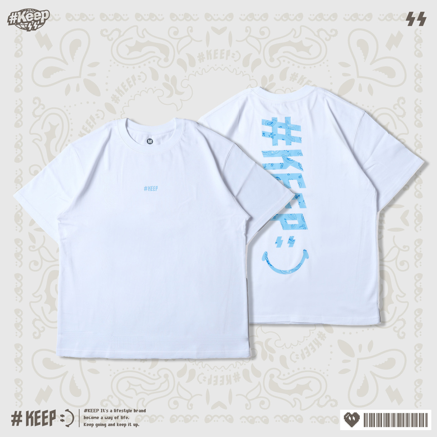 #KEEP VERTICAL LOGO BANDANA TEE 直立LOGO 變形蟲 黑藍 白藍 白黑 微笑 印花 短TEE【KS373】