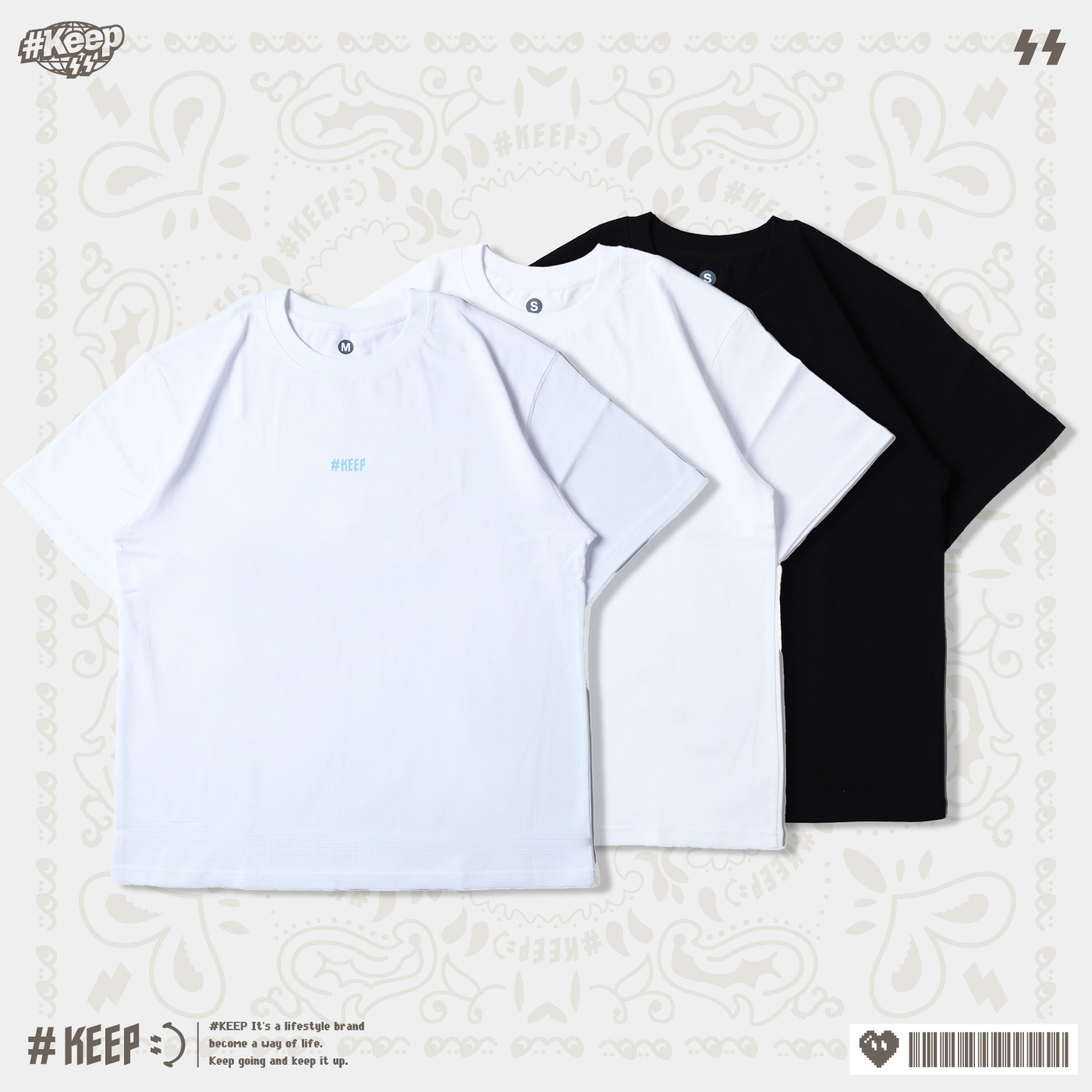 #KEEP VERTICAL LOGO BANDANA TEE 直立LOGO 變形蟲 黑藍 白藍 白黑 微笑 印花 短TEE【KS373】