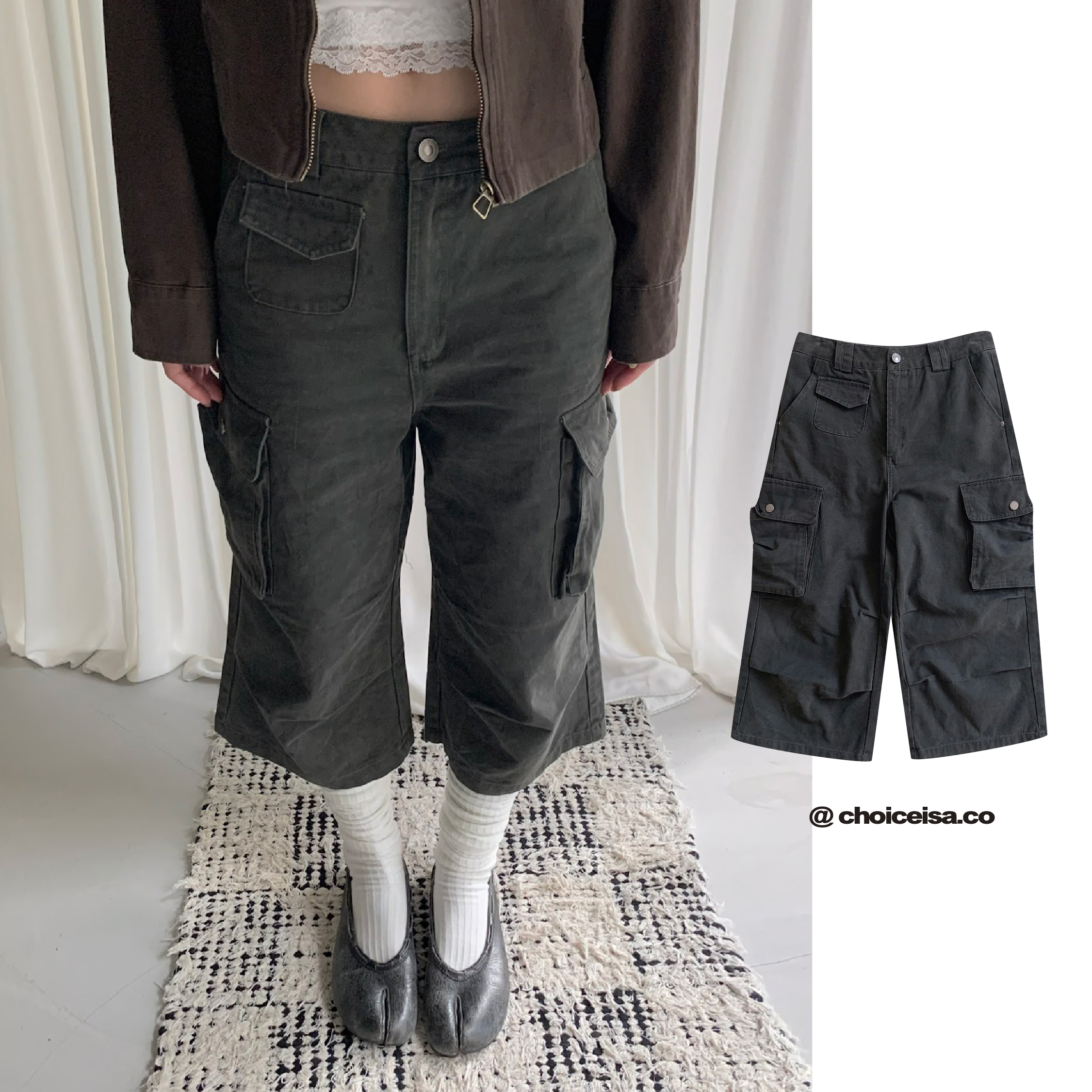 ISA_Carpi Inspo 夢迴千禧水洗牛仔工裝七分褲_69047