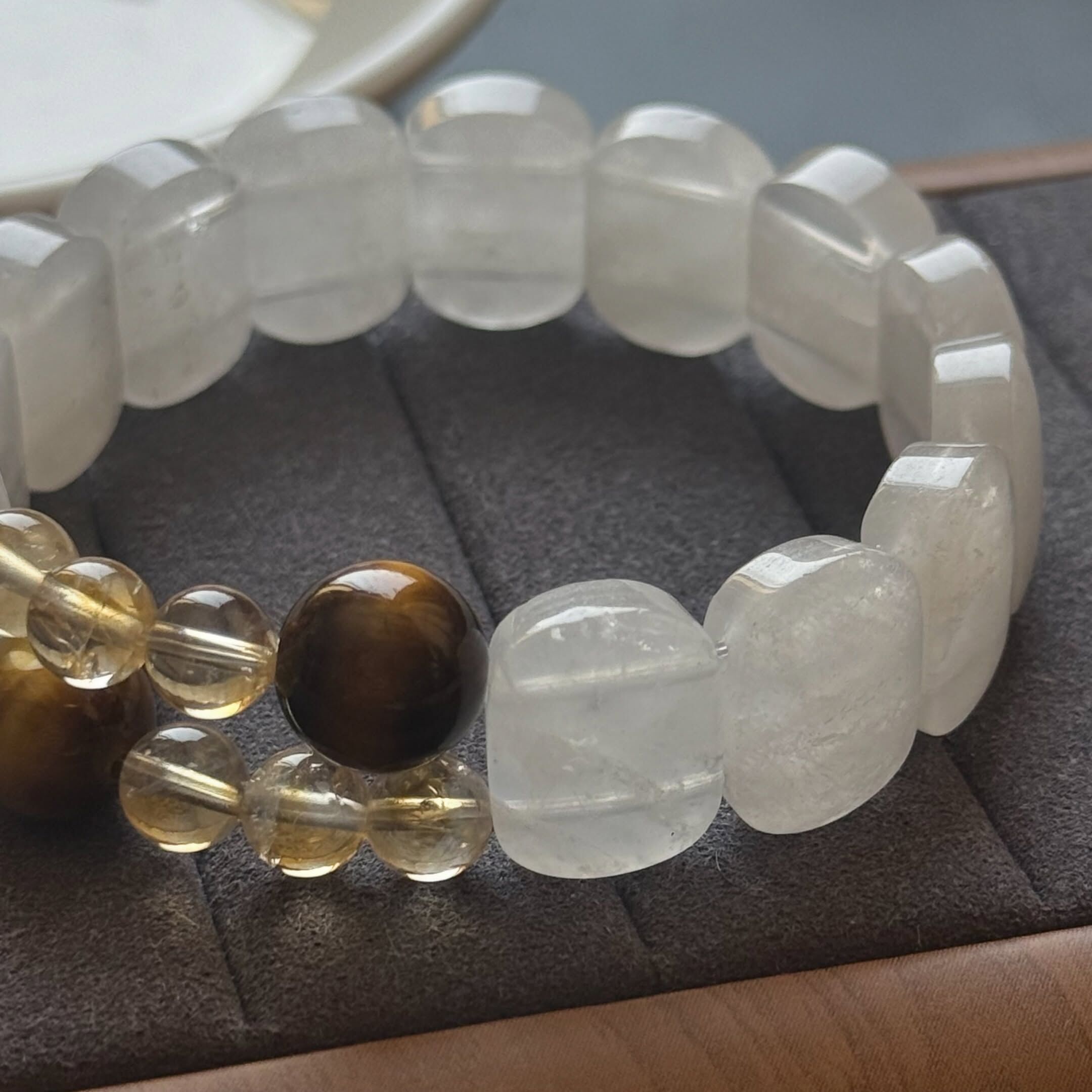 [原石] 虎眼石 x 黃水晶 x 白水晶 設計款水晶手串 手排