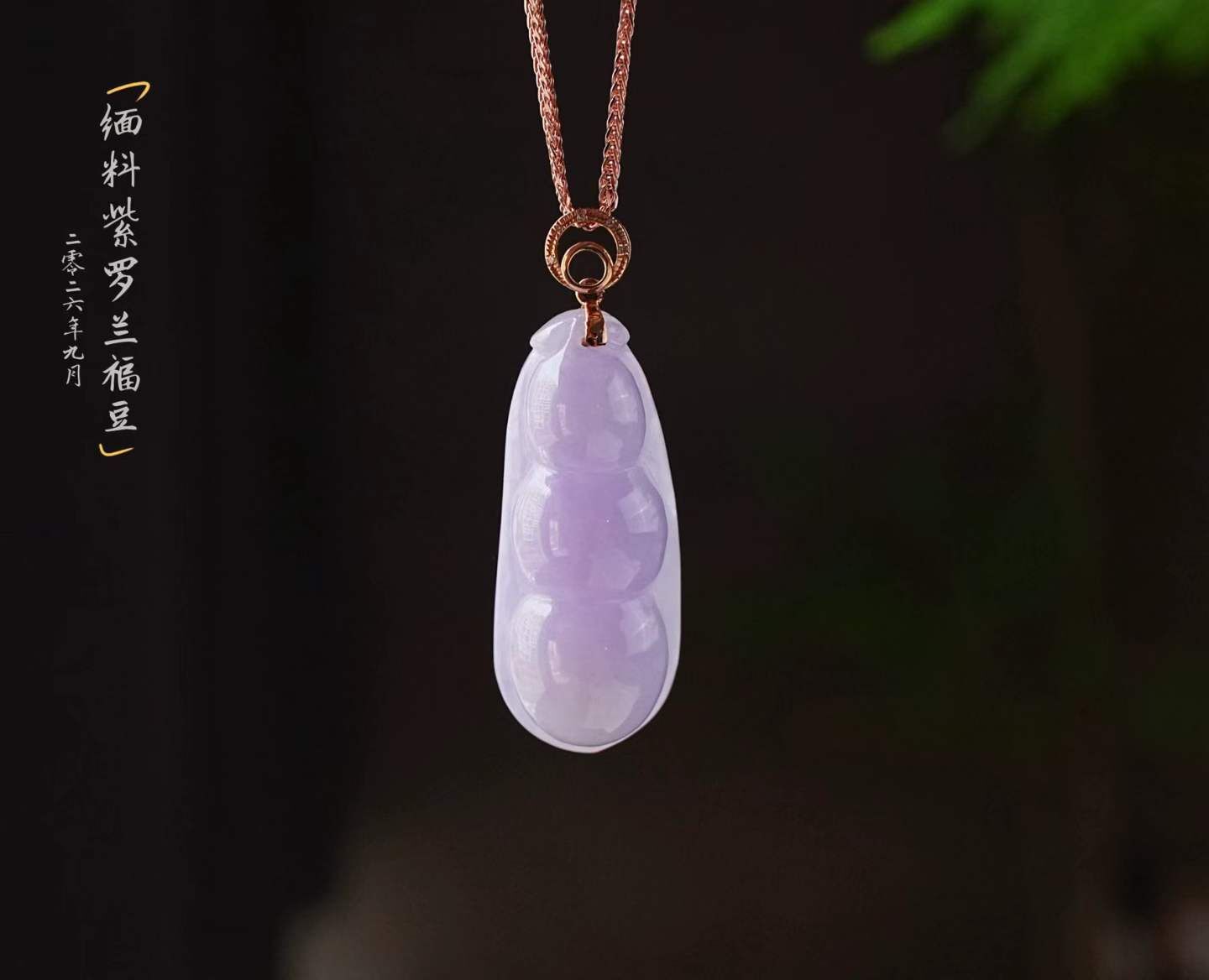 103821 翡翠鑲紫羅蘭福豆吊墜