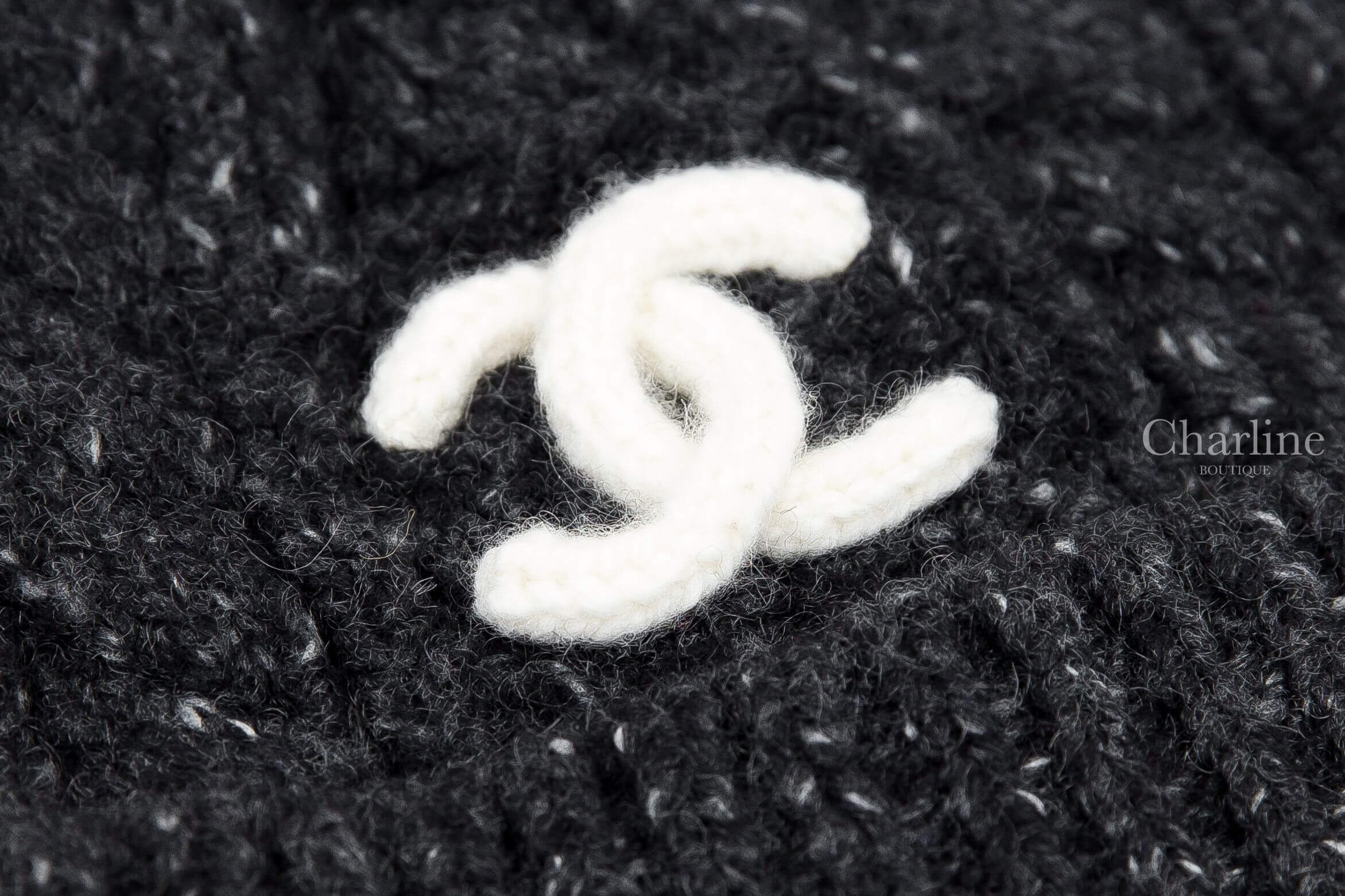 Chanel Beanie 黑色白雪花立體針織白CC喀什米爾毛帽