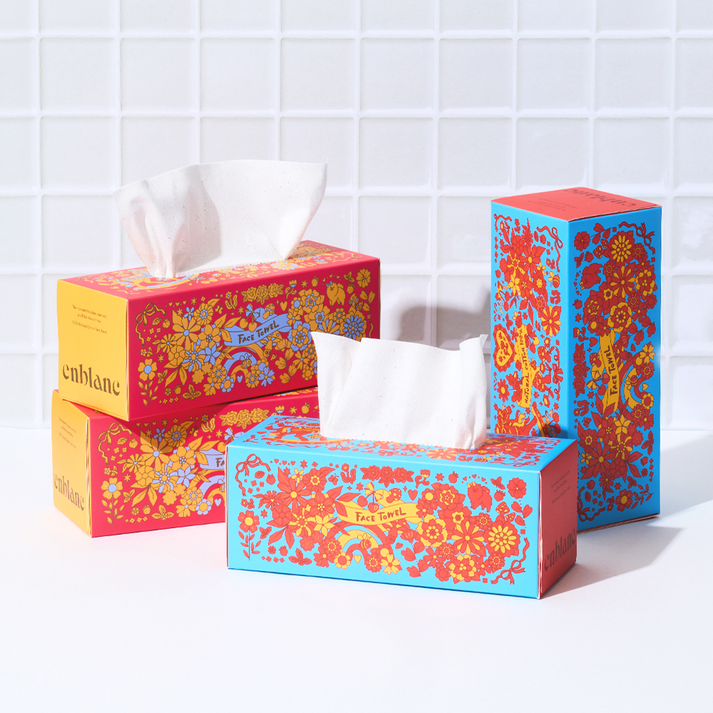 ENBLANC 100% 天然純棉抽取式洗臉巾｜粉漾波普｜80抽1包
