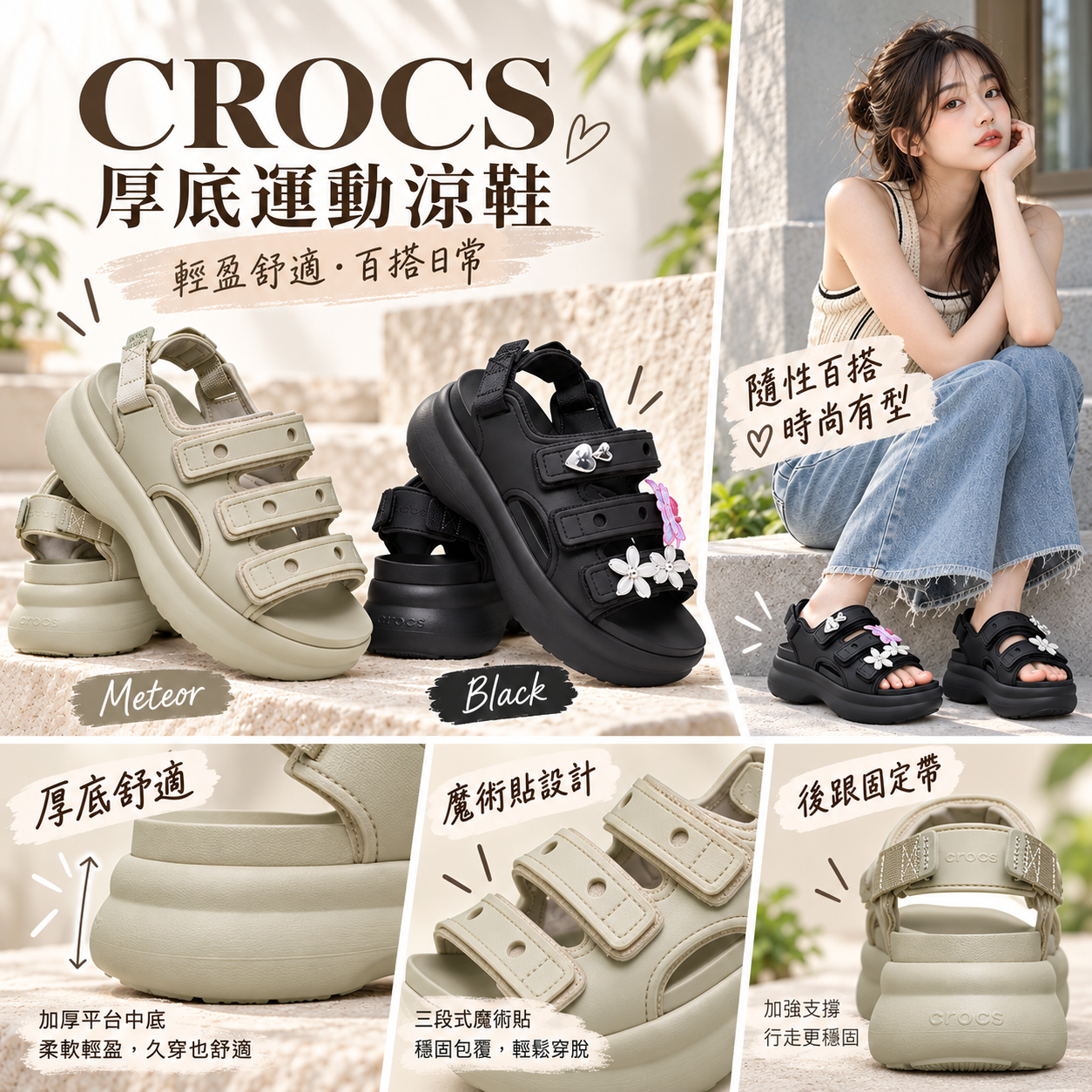 【預購】CROCS N0102059 厚底運動涼鞋