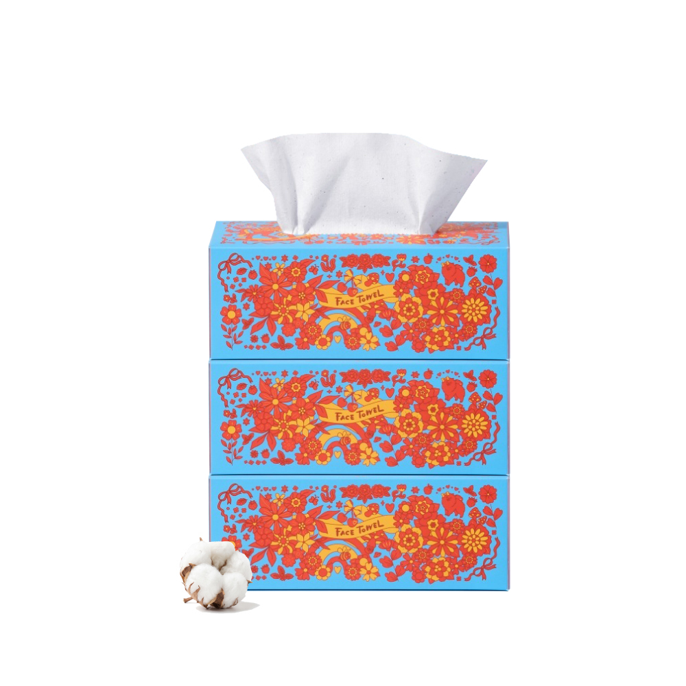 ENBLANC 100% 天然純棉抽取式洗臉巾｜晴空波普｜80抽3包