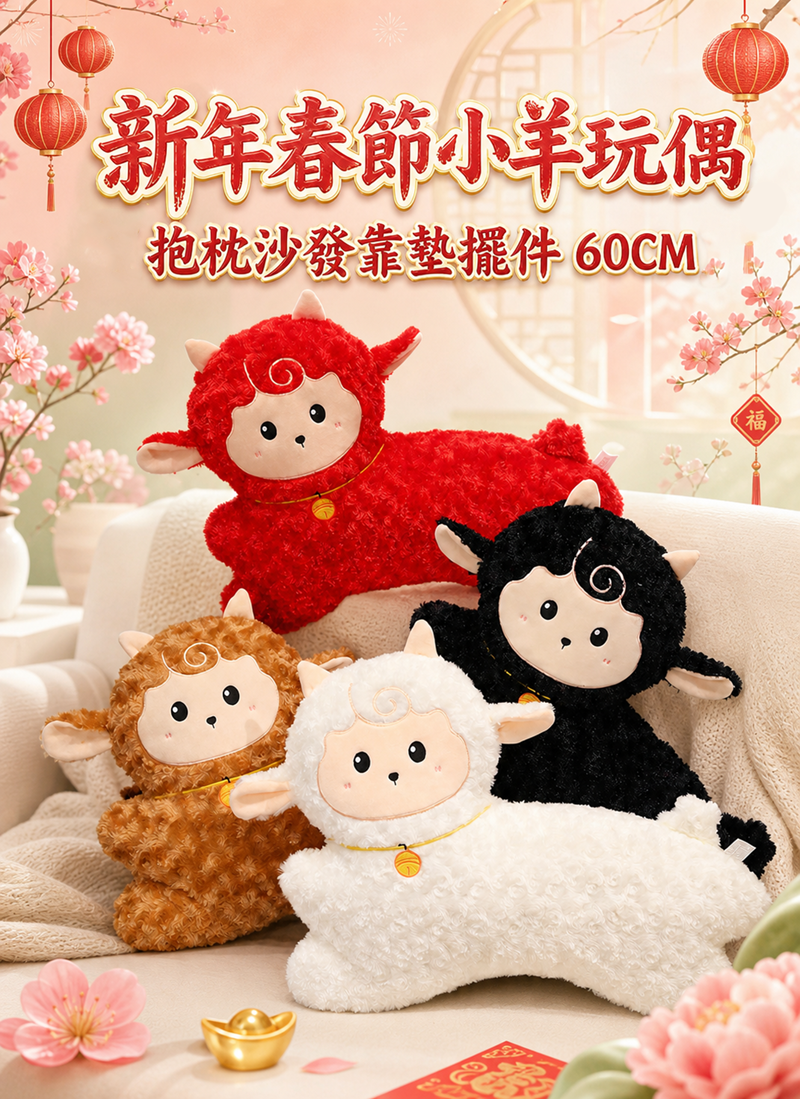 新年春節小羊玩偶抱枕沙發靠墊擺件 60CM HN2720