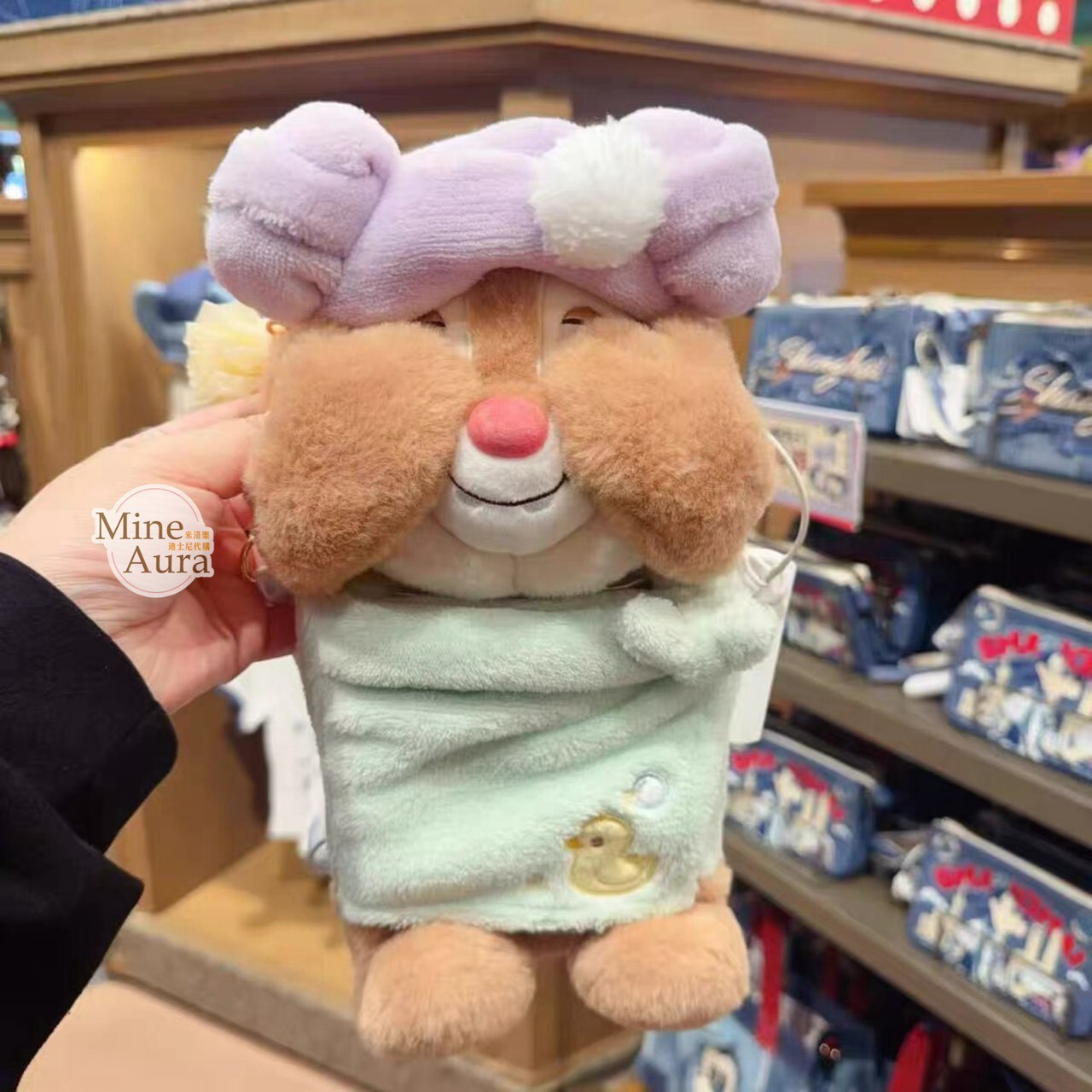 奇奇蒂蒂 Chip 'n Dale 歡樂泡泡浴系列 紅鼻 蒂蒂 Dale 絨毛 遮臉 造型  斜背 小包 -上海迪士尼樂園