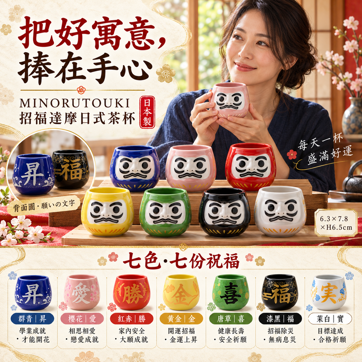【預購】JM102021 🇯🇵日本製MINORUTOUKI 招福達摩日式茶杯