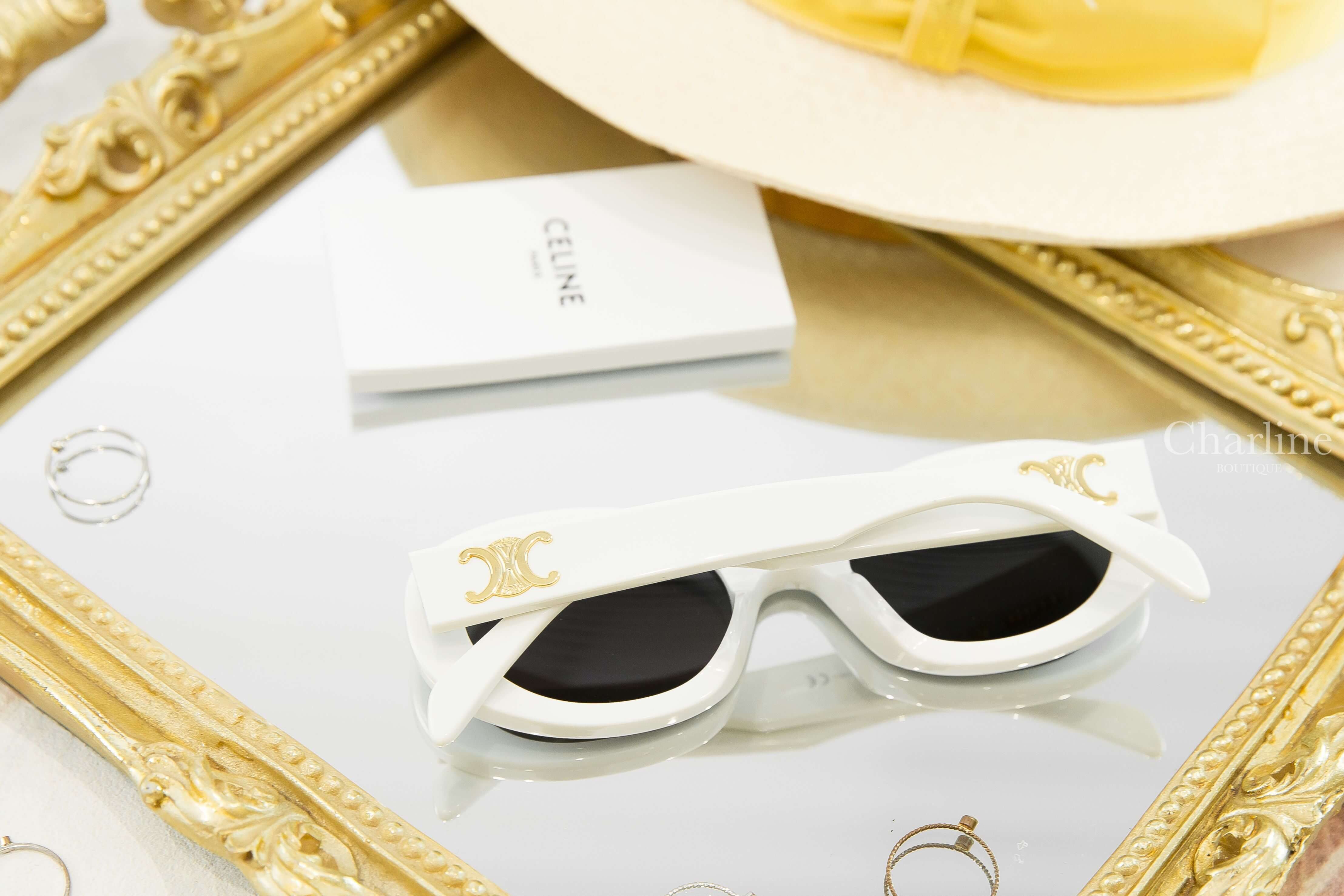 Celine Sunglasses 白色橢圓框側邊金色凱旋門太陽眼鏡