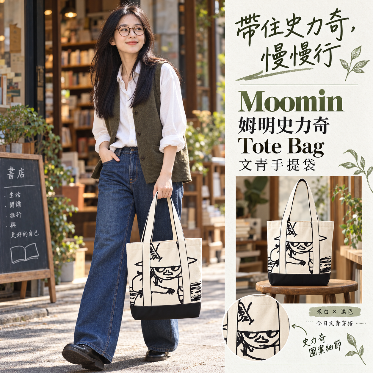 【預購】JM102022 Moomin 姆明史力奇 Tote Bag 文青手提袋