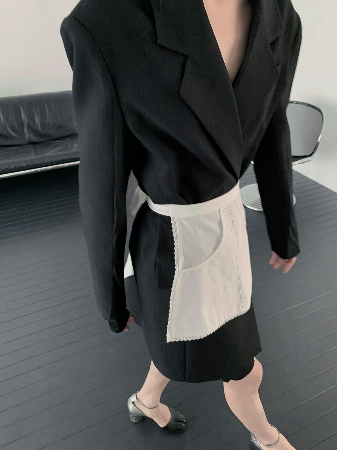 同色系異材質手袖拼接造型西裝外套 / 2色