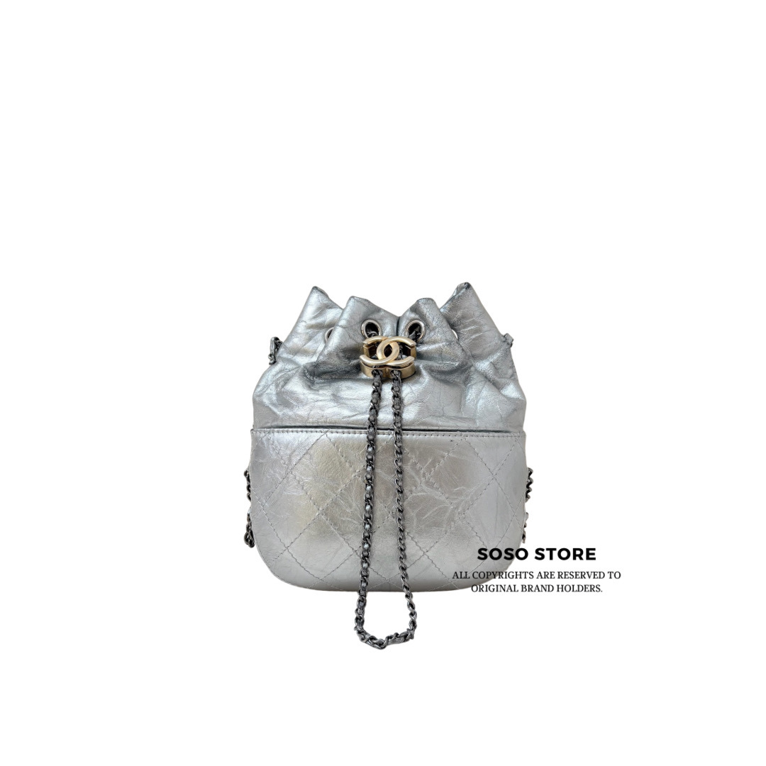 Chanel Gabrielle Drawstring Bucket Bag - Metallic Silver / SHW