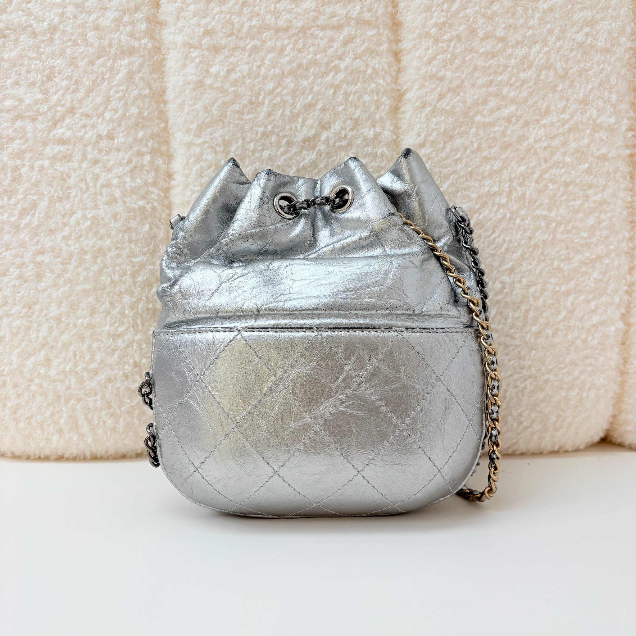 Chanel Gabrielle Drawstring Bucket Bag - Metallic Silver / SHW