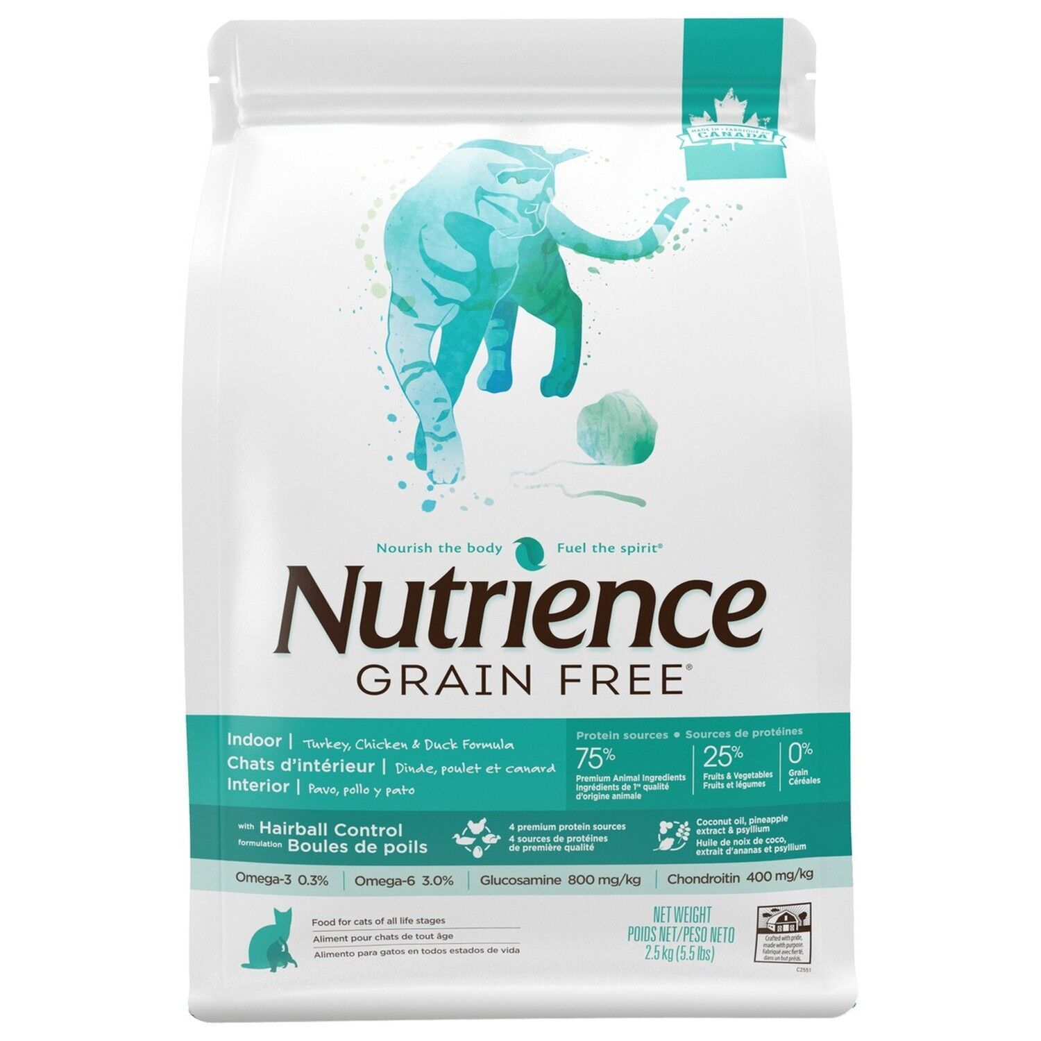 【Best Before 2026/12/20】Nutrience GRAIN FREE Turkey & Chicken & Duck Indoor Cat Food 2.5kg(5.5lbs)