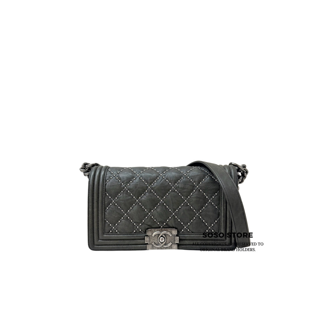 Chanel Boy Chanel Flap Bag With Studs - Dark Grey / SHW