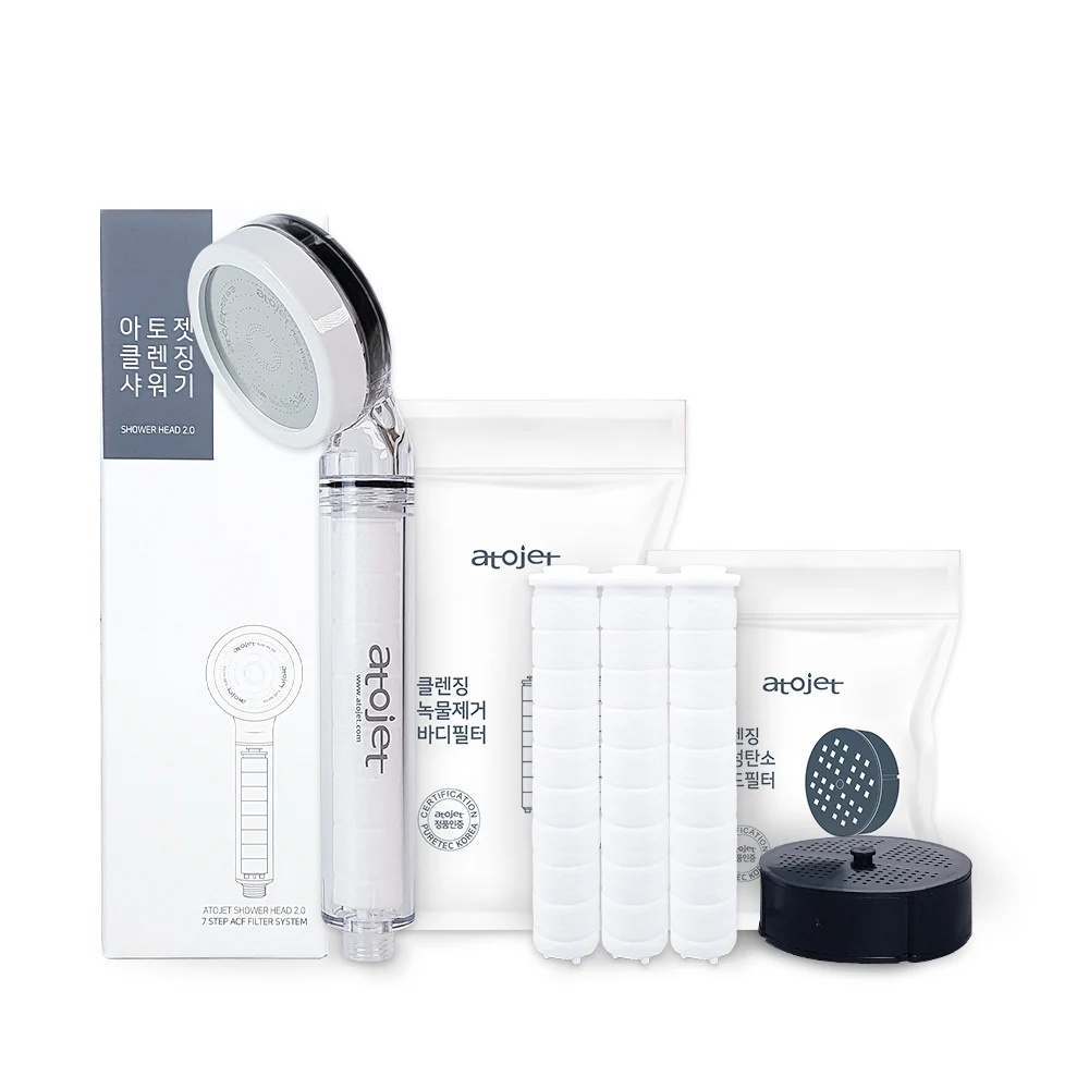 《韓國連線》ATOJET 碳素抗菌淨水花灑套裝[正品(內含濾網)+頭部濾網1+車身濾網3]