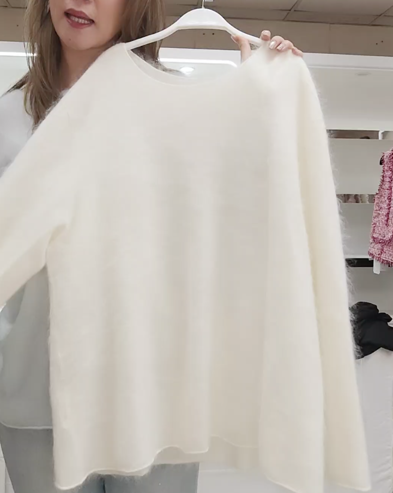 261020-A30 100%Cashmere 米白色大領薄料長袖上衣