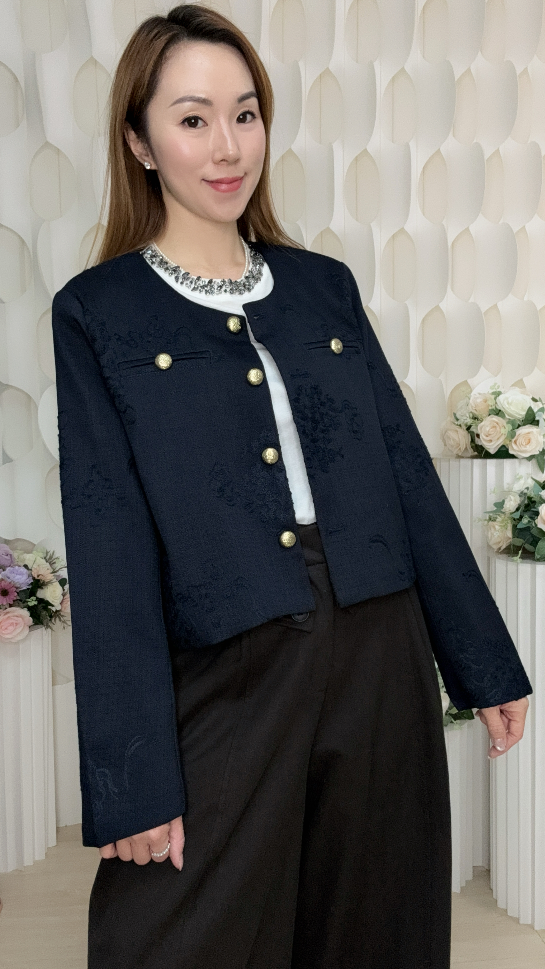 小香風刺繡金釦外套 (胸40 腰40 長19吋) #59581 #1020clo