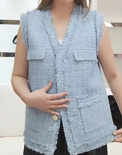 261020-A44 粉藍色彩水鑽Tweed料小香風馬甲背心