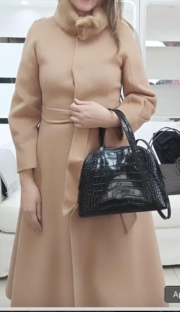 261020-A48 駝色毛領50%Wool 50%Cashmere修腰裙款長大衣