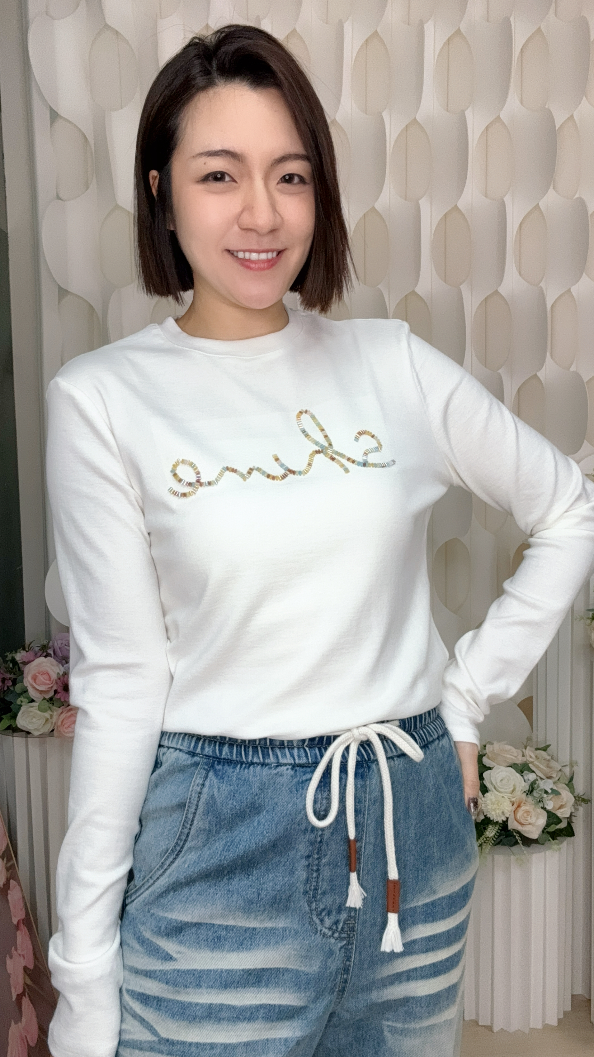 彩色管珠英文字彈力棉質上衣 (胸36-44 腰34-42 長22吋) #59881 #1020clo