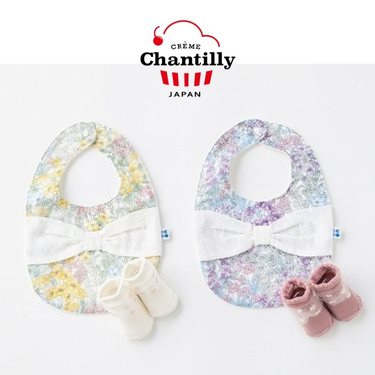 【日本crème chantilly】蝴蝶結花朵圍兜＆襪子禮盒組