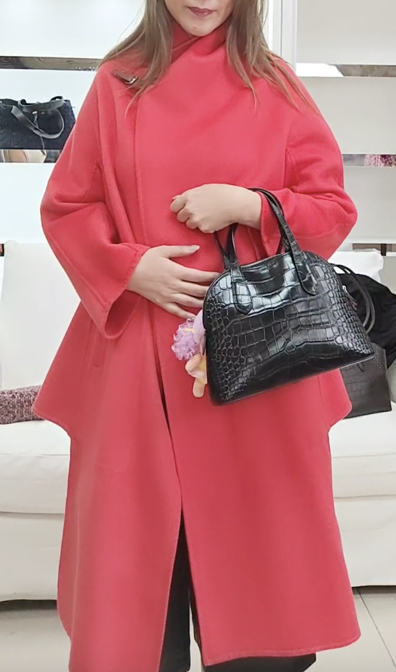 261020-A61  橙紅色 80%Cashmere 20%Wool皮帶扣A字開叉大衣