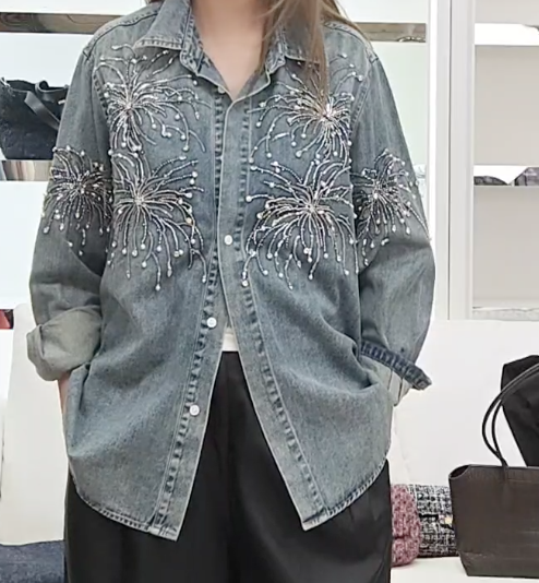 261020-A63 煙花團珍珠閃珠牛仔外套