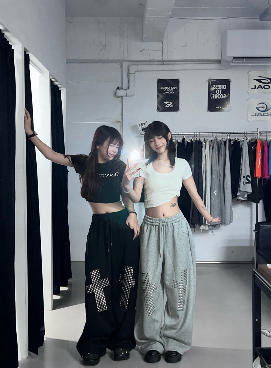 (GOAL) 美式鉚釘十字架闊腿棉褲 K8081