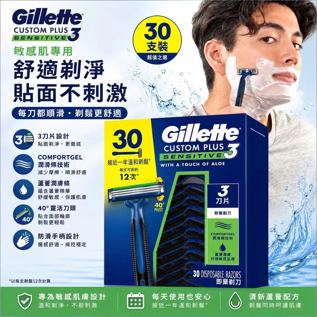 【直播】Gillette LX102007 一次性剃鬚刀 (30支裝)