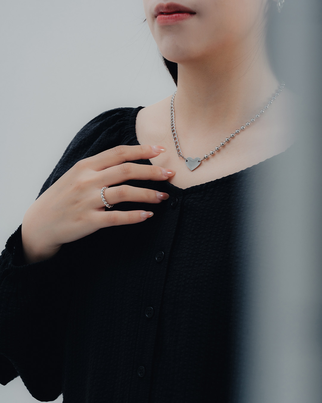 Heart-shaped chain bead splicing design necklace【07040415】in stock+pre-order