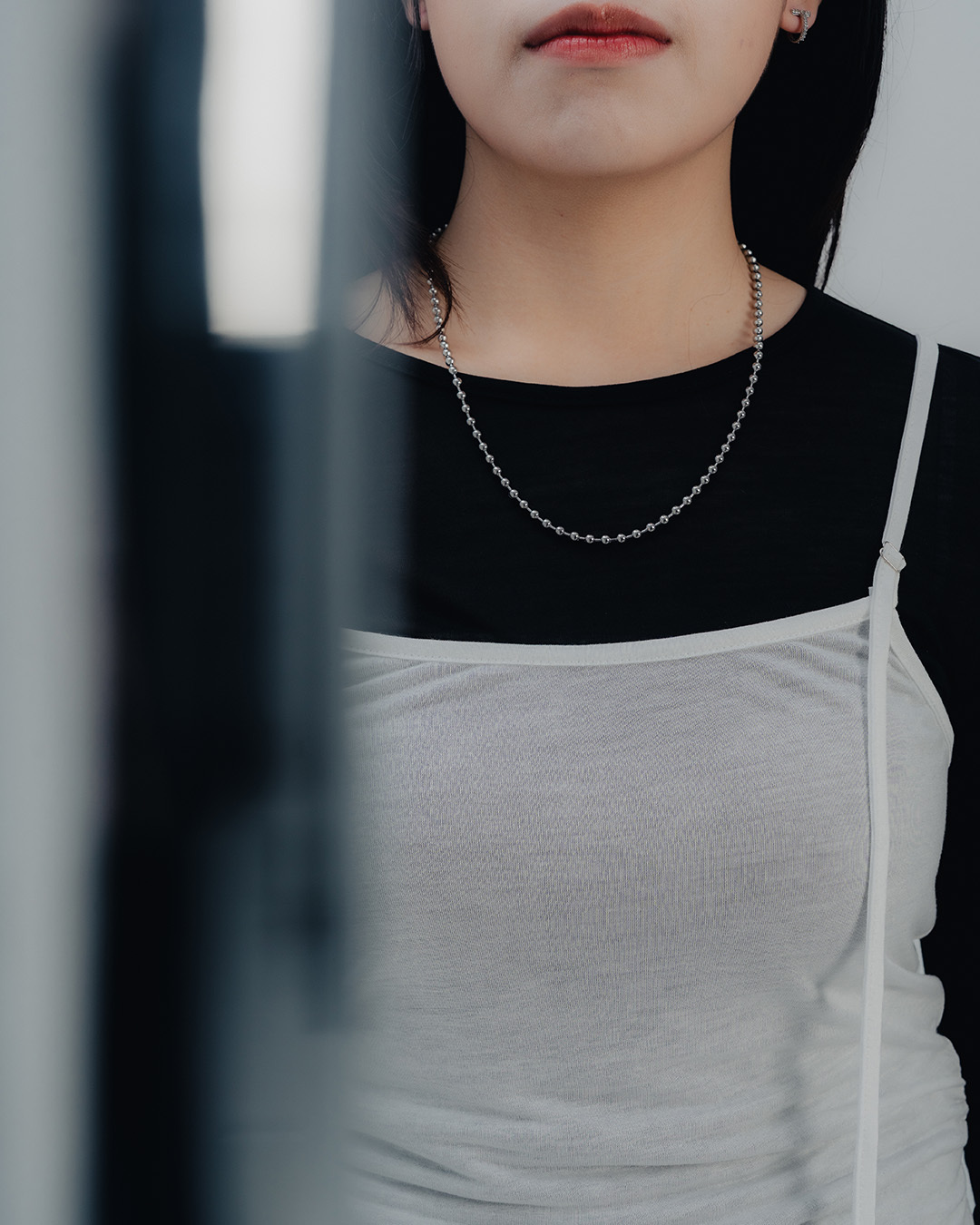 Textured silver-tone bead necklace【07040408】in stock+pre-order