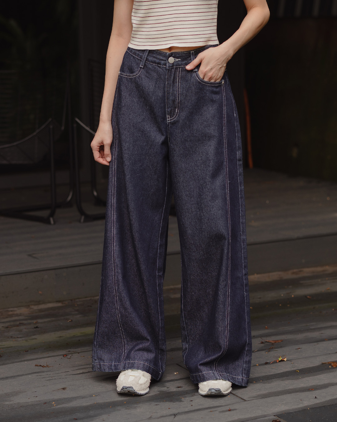 Color-blocked, stitched straight-leg wide-leg jeans, S/M/L【04011903】in stock+pre-order