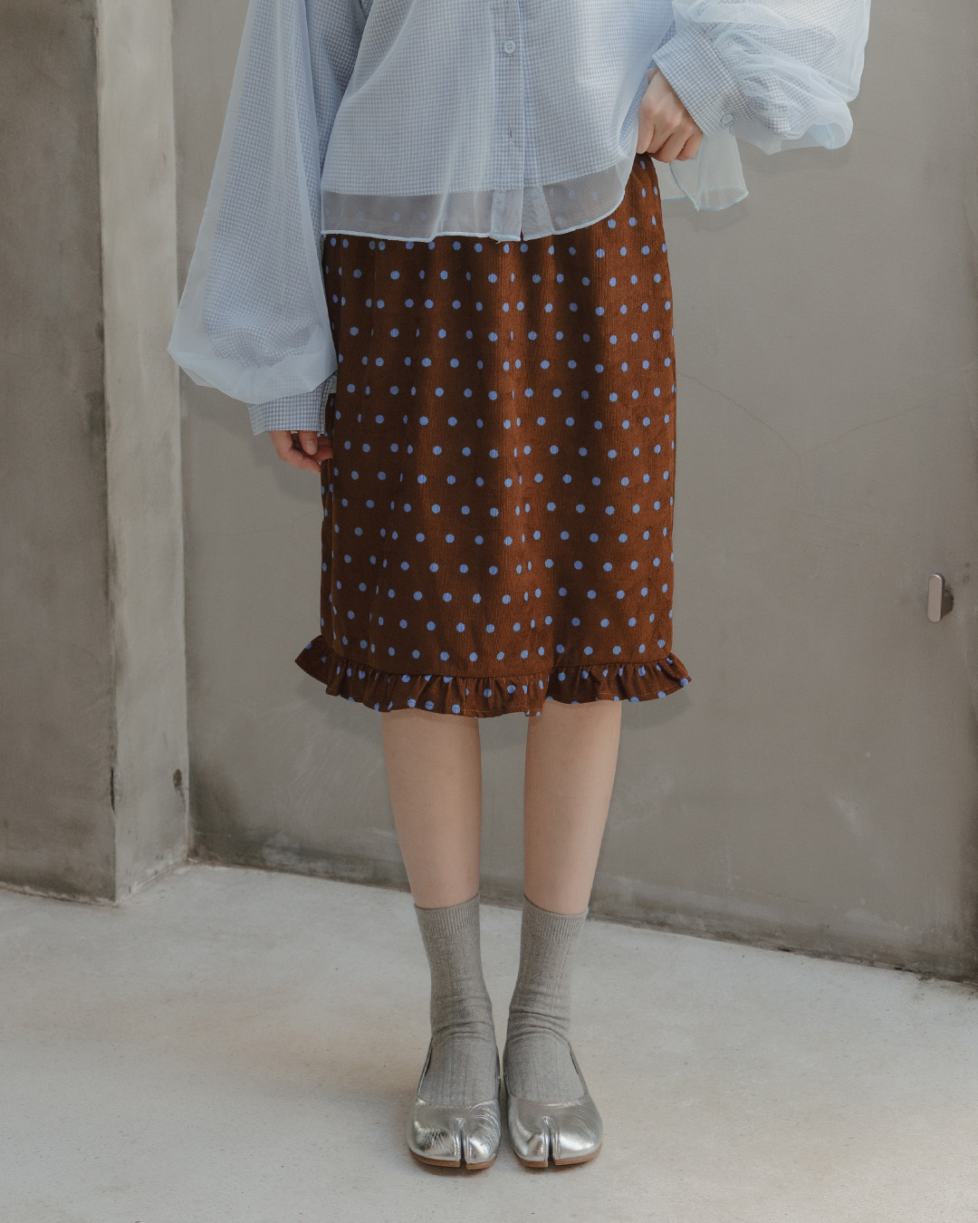 polka dot design with ruffled trim five-quarter skirt【03030280】in stock+pre-order