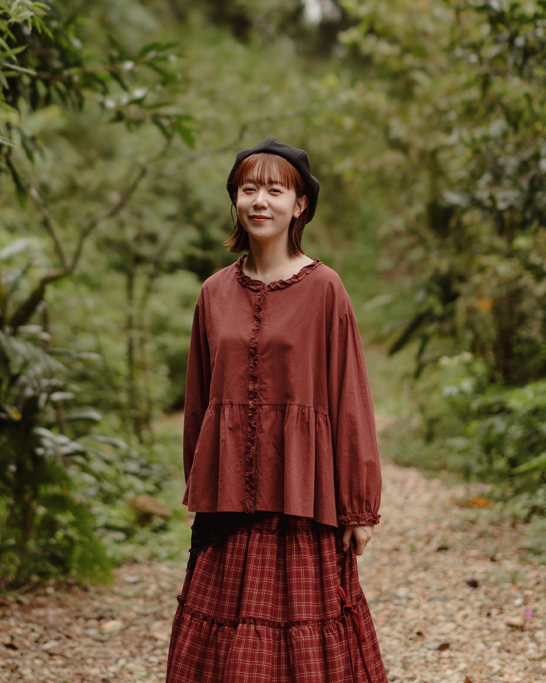 Three-dimensional ruffled collar, umbrella-shaped long-sleeved top - red【01200200】in stock+pre-order