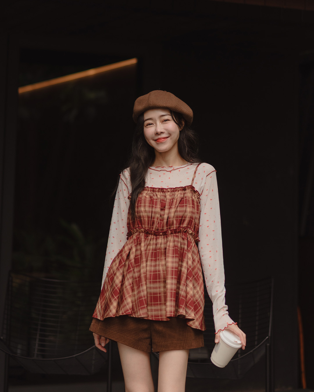 Retro plaid patchwork flared sleeveless top vest, available in three colors【01150488】in stock+pre-order
