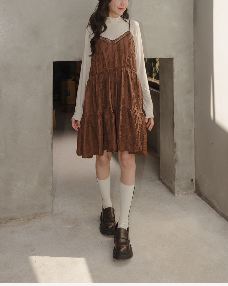 Marshmallow-patterned lace jacquard spaghetti strap cake dress, available in three colors, sizes S/M/L.【01087392】in stock+pre-order