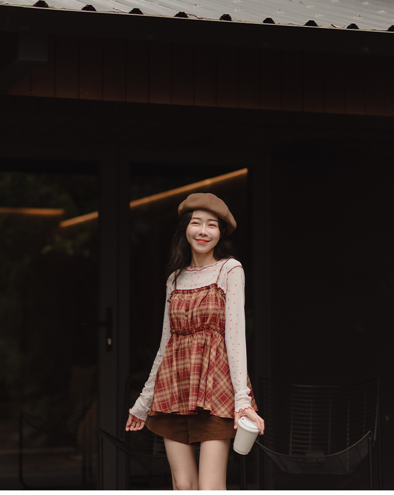 Retro plaid patchwork flared sleeveless top vest, available in three colors【01150488】in stock+pre-order