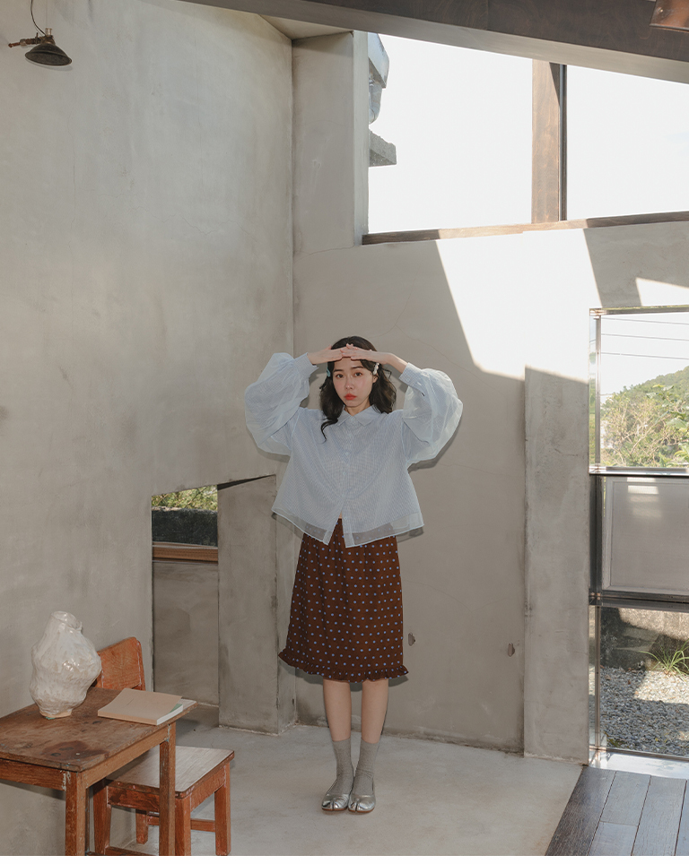 polka dot design with ruffled trim five-quarter skirt【03030280】in stock+pre-order