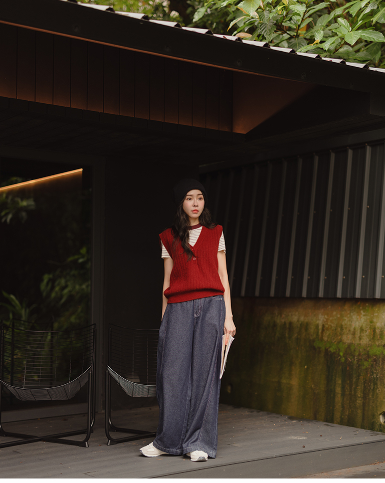 Color-blocked, stitched straight-leg wide-leg jeans, S/M/L【04011903】in stock+pre-order