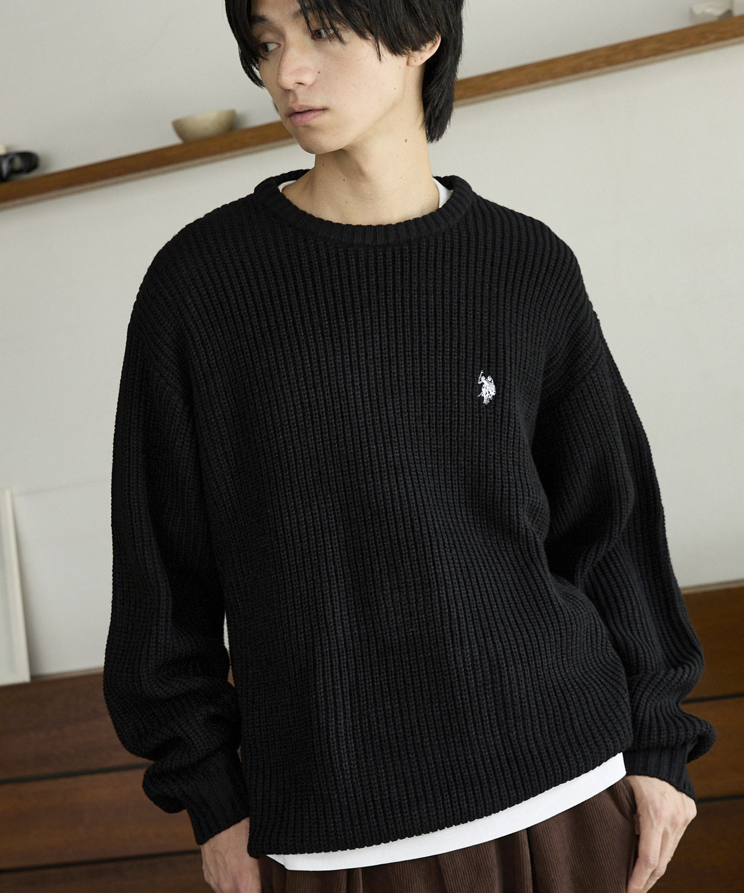 日本 U.S. POLO ASSN × PUBLUX 刺繡 羅紋 針織 圓領 長袖 毛衣 四色