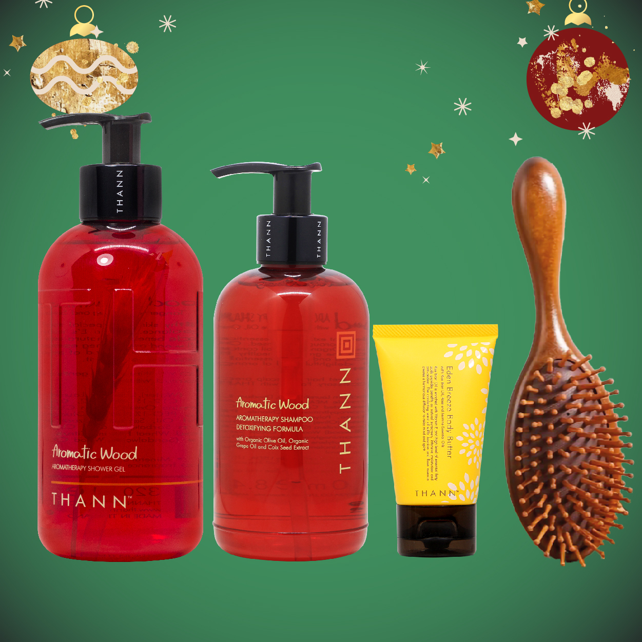 S3 THANN 聖誕優惠套裝 - Pure Cleanse Duo【天然香木芳香洗髮液 250ml + 天然香木芳香沐浴啫喱 320ml + 伊甸園天然身體乳霜40g + 髮刷】