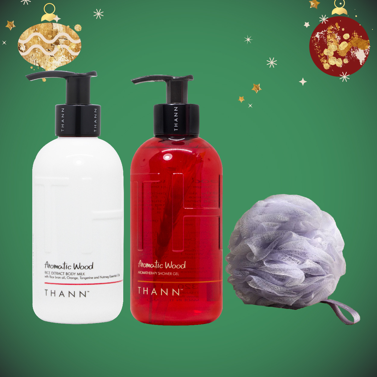 S5 THANN 聖誕優惠套裝 - Multiplex Micellar Duo【天然香木芳香沐浴啫喱 320ml + 天然香木潤膚乳液 320ml + 沐浴球】