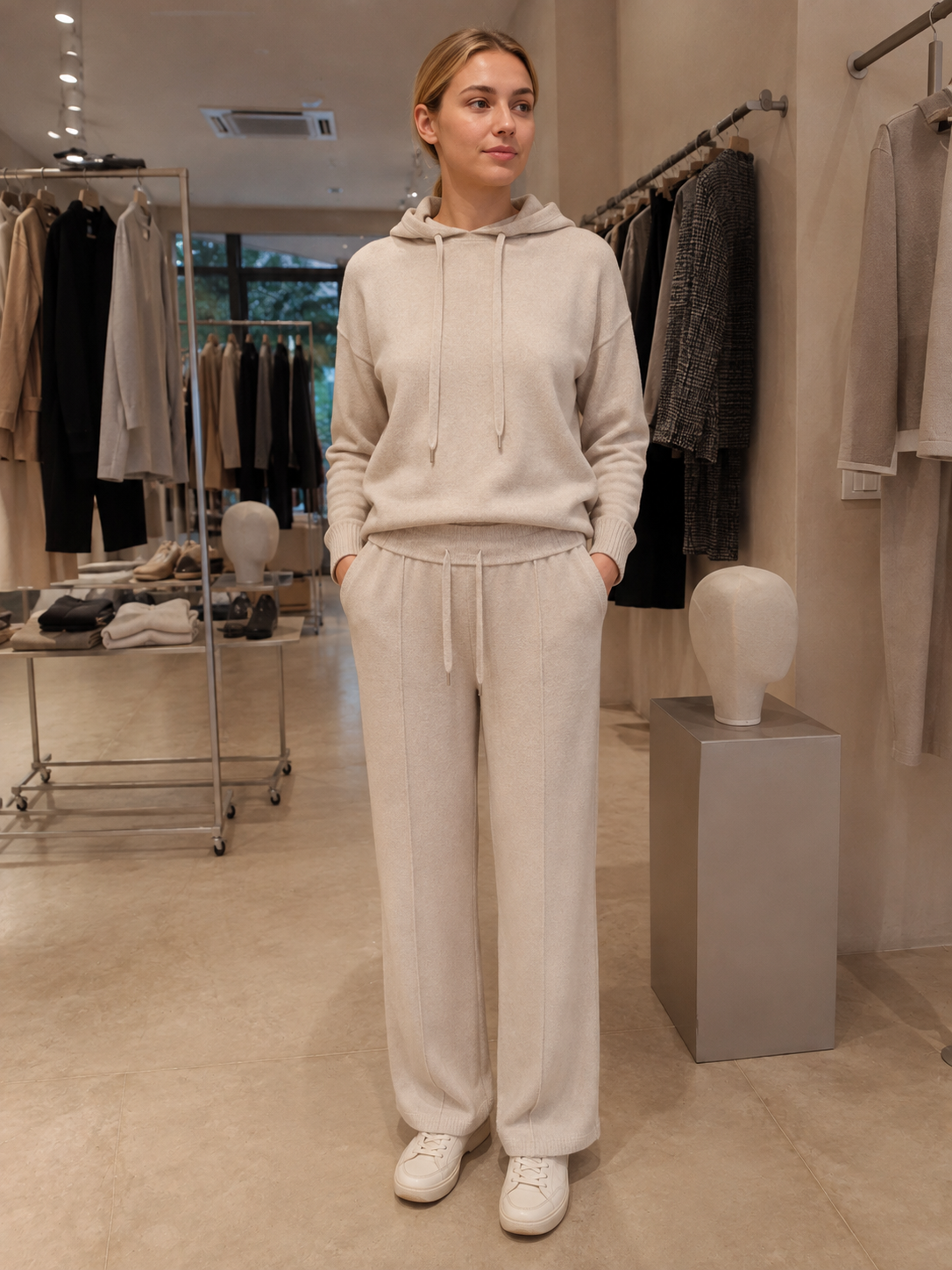 LORENA  抽繩針織褲(杏)