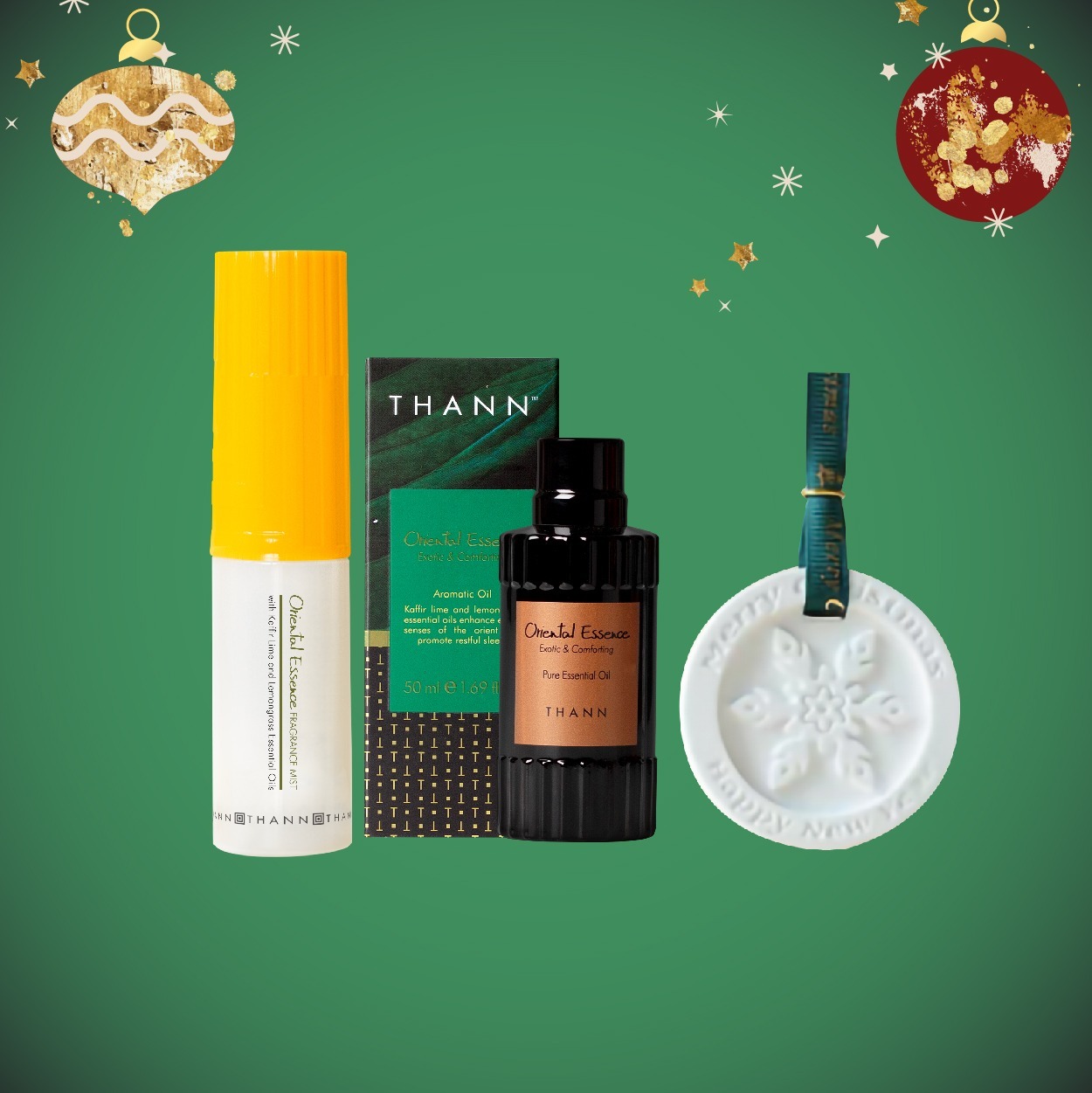 S12 THANN 聖誕優惠套裝 - Aroma Secret【天然東方香薰噴霧 100ml + 天然東方香薰油 50ml + 聖誕節香薰掛片】