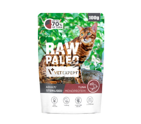 Raw Paleo 成貓/絕育貓吞拿魚袋裝濕糧 (100g X 12件) 單一蛋白