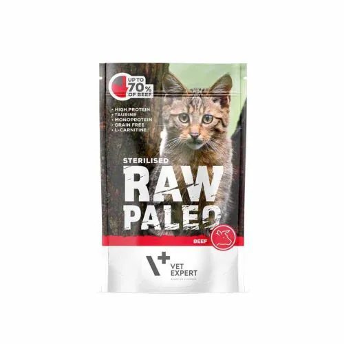 Raw Paleo 絕育貓牛肉袋裝濕糧 (100g X 12件)單一蛋白