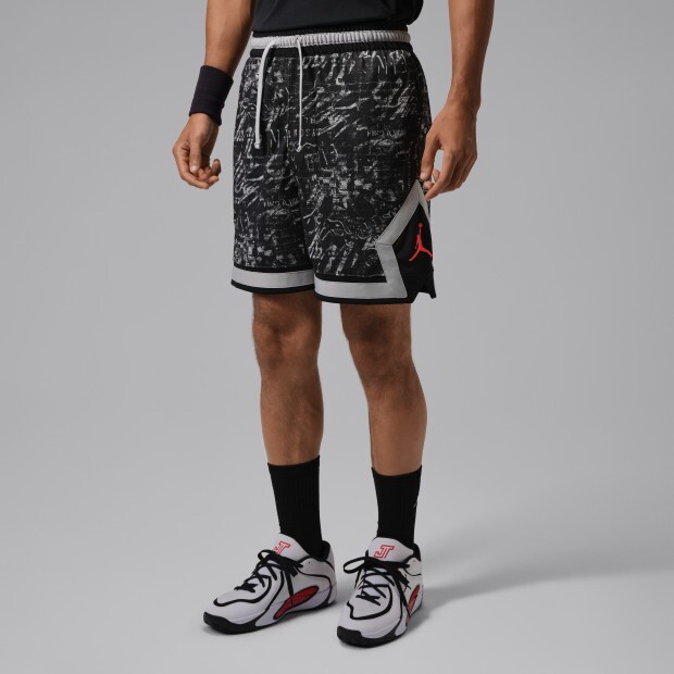 男款 NIKE TATUM SPORT DRI-FIT DIAMOND 黑白 滿版 網眼 抽繩 運動 藍球褲 短褲【IU7879-010】NKTF Tatum
