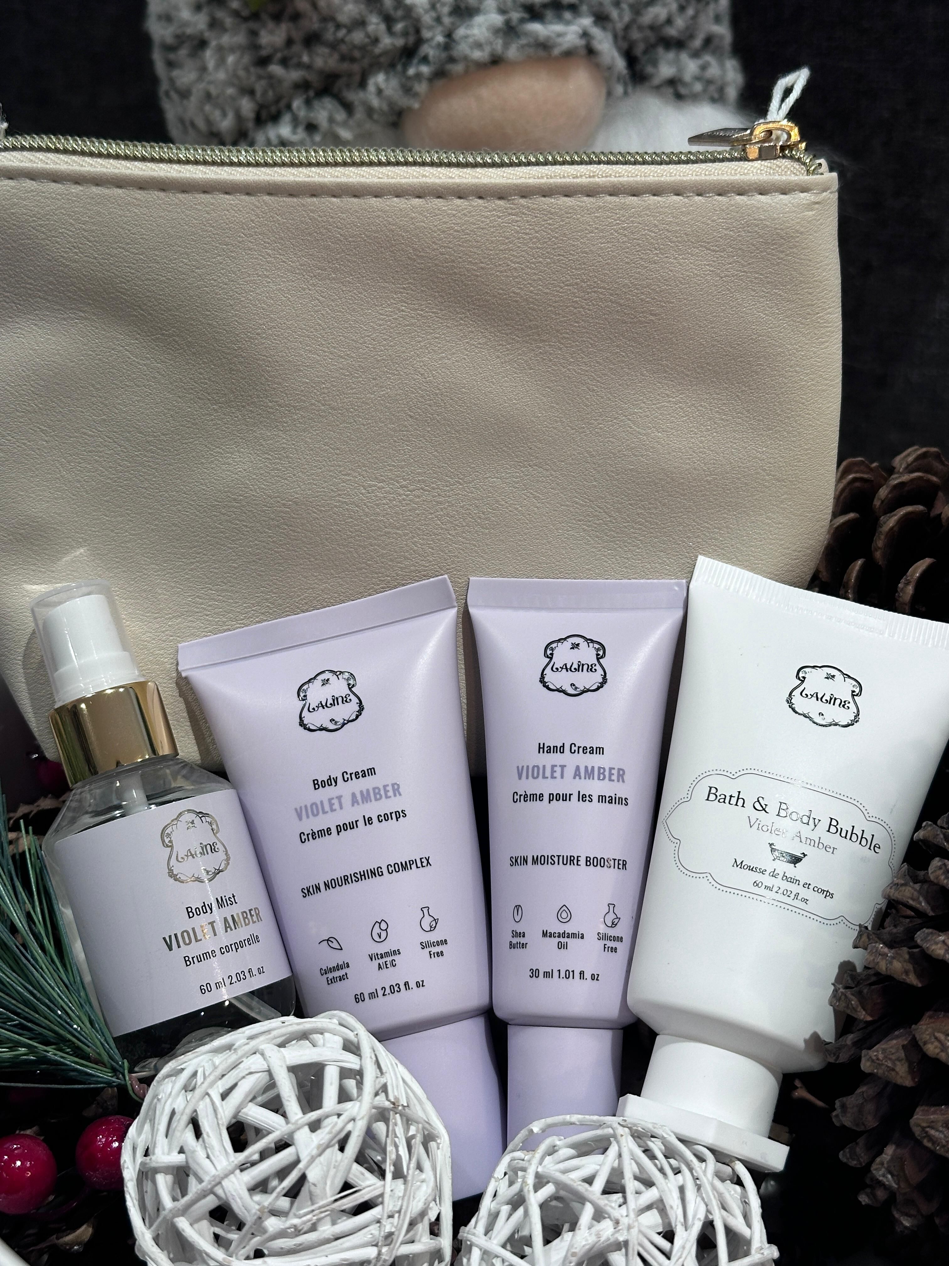 WW46 Laline 紫藤琥珀旅行套裝   Violet Amber Travel Kit  (Body Cream 60g,  Bath&Body Bubble 60ml,  Hand Cream 30g,  Body Mist 60ml)